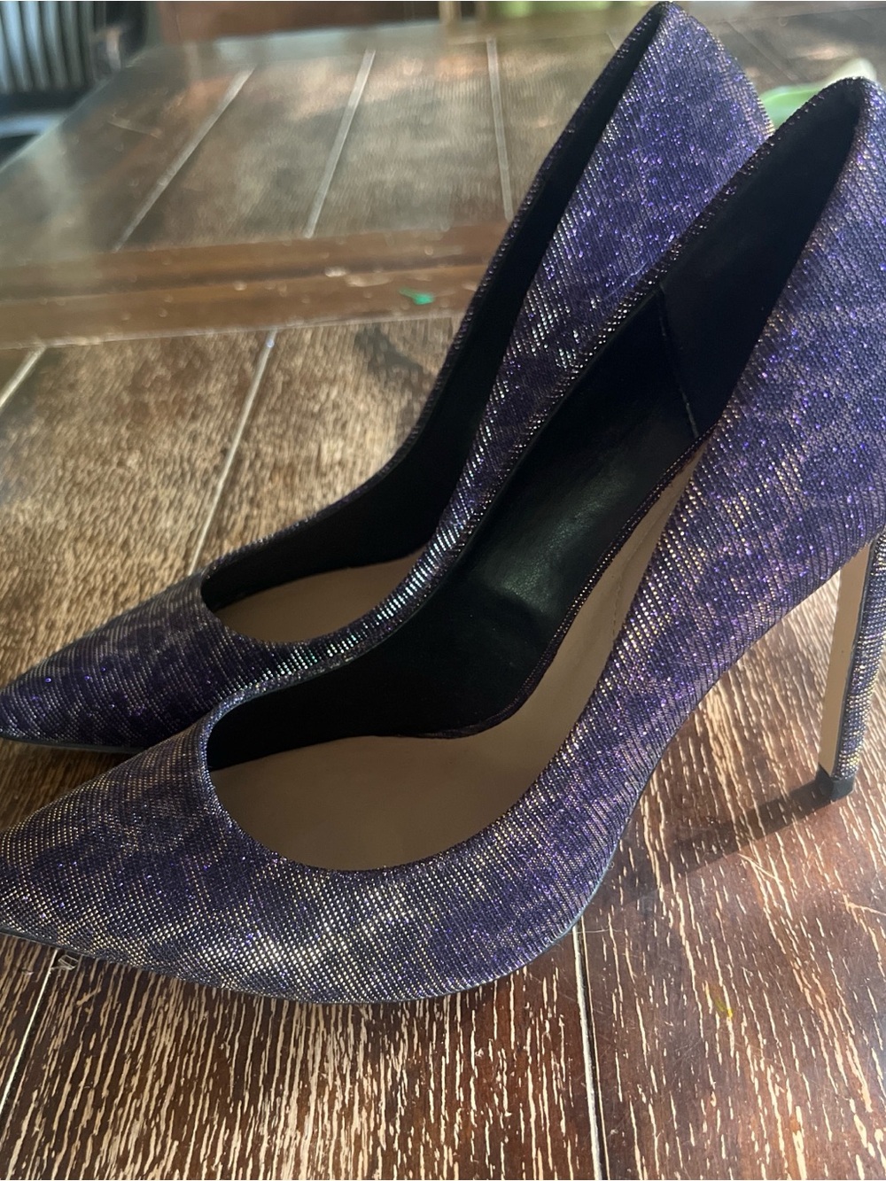 ALDO "Hanrietta" purple and gold shimmer leopard print pointed toe stilettos - Picture 8 of 8
